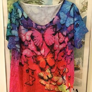 Dressy T-Shirt 2XL Vibrant colors. Stretchy, lightweight. Dolman sleeve.